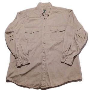 Vtg Woolrich Ducks Unlimited Shirt Mens Large Khaki Safari Roll Tab Button Down